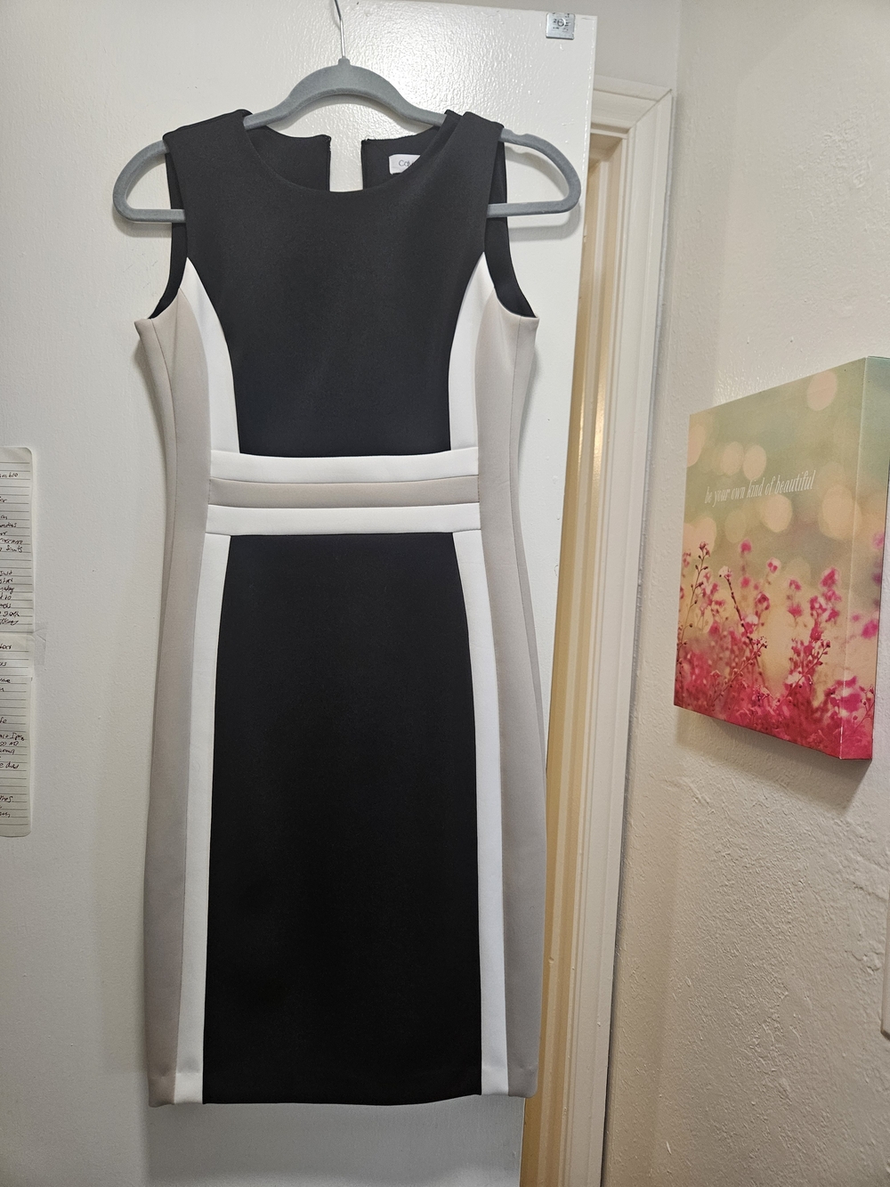 Calvin Klein Black, White & Gray Sleeveless Colorblock Midi Dress